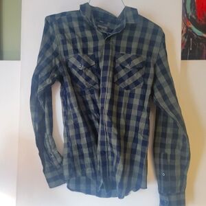 American Rags Blue and Green Checkered Shirt Womens Size Small